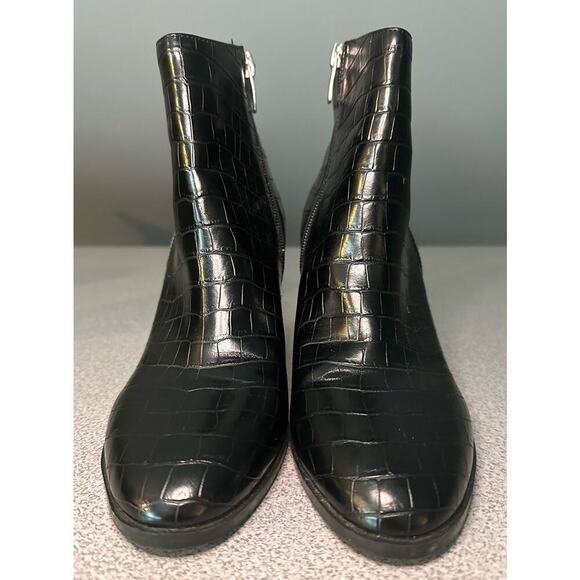 Nine West Size: 7 Vivy Ankle Booties Faux Snakeskin Black Chunky Heel Almond Toe - Picture 7 of 11